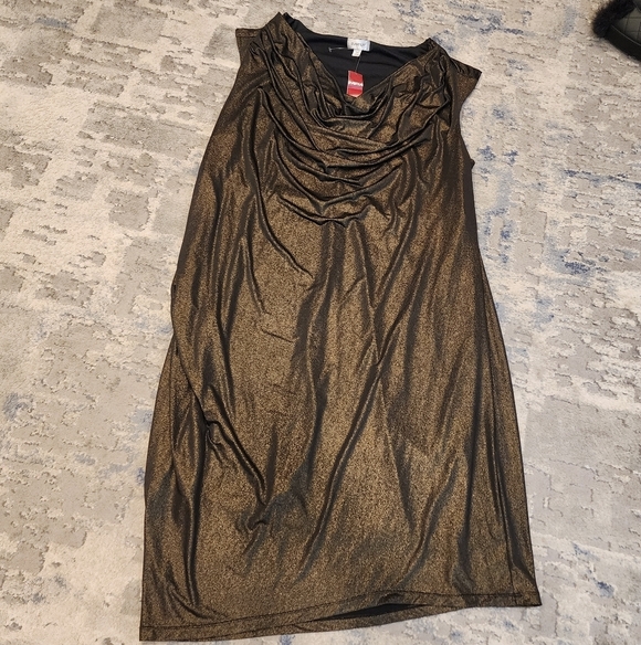 NWT Avenue Gold Metallic Black Stretchy Sleeveless Drape Neck Dress Sz 26/28 4X - Picture 4 of 14